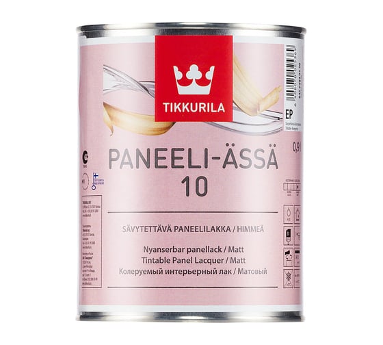 Лак TIKKURILA PANEELI ASSA 10 интерьерный колеруемый для стен и потолков, матовый 0,9л 84564040110 1