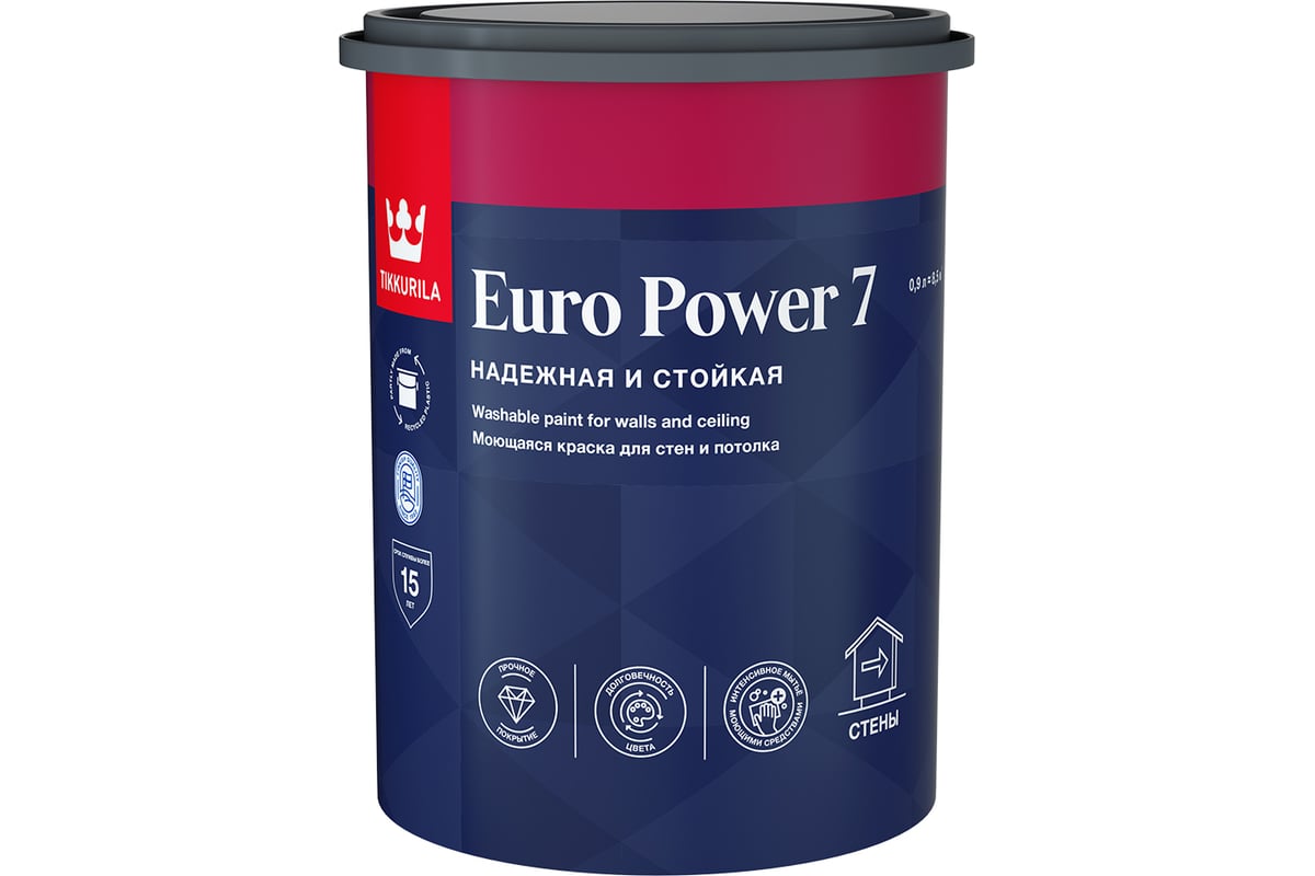 Интерьерная краска Tikkurila стойкая к мытью EURO POWER 7 база A матовая  0,9 л 700001118 - выгодная цена, отзывы, характеристики, фото - купить в  Москве и РФ