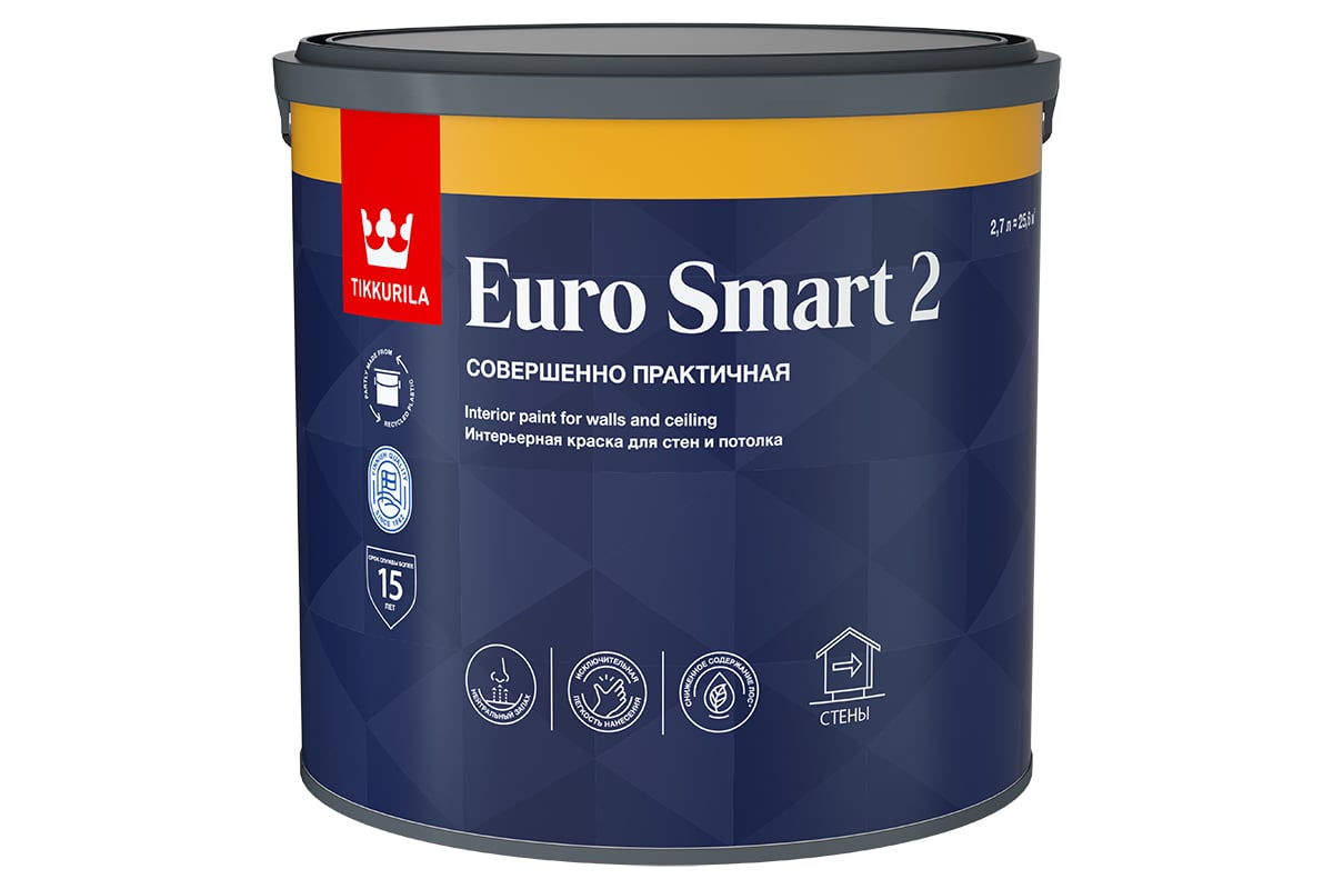 Интерьерная краска Tikkurila EURO SMART 2 для стен и потолка 2,7л 700001103