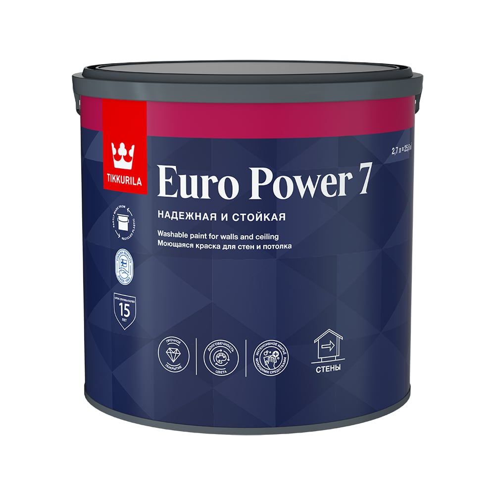 Интерьерная краска Tikkurila EURO POWER 7 стойкая к мытью база A 2,7л  700001120 - выгодная цена, отзывы, характеристики, фото - купить в Москве и  РФ