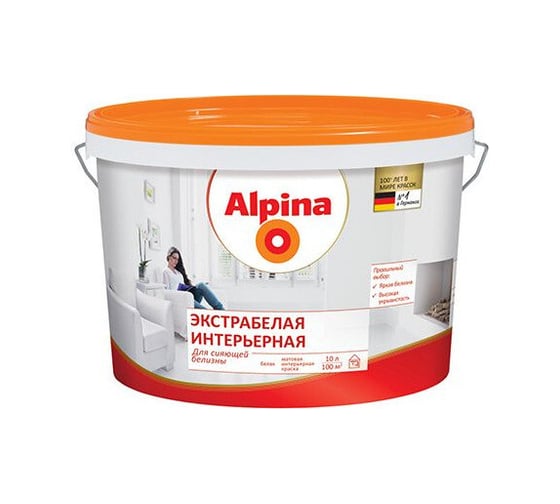 Краска ALPINA NEW ULTRAWEISS экстрабелая, интерьерная, матовая, 10 л 948102065