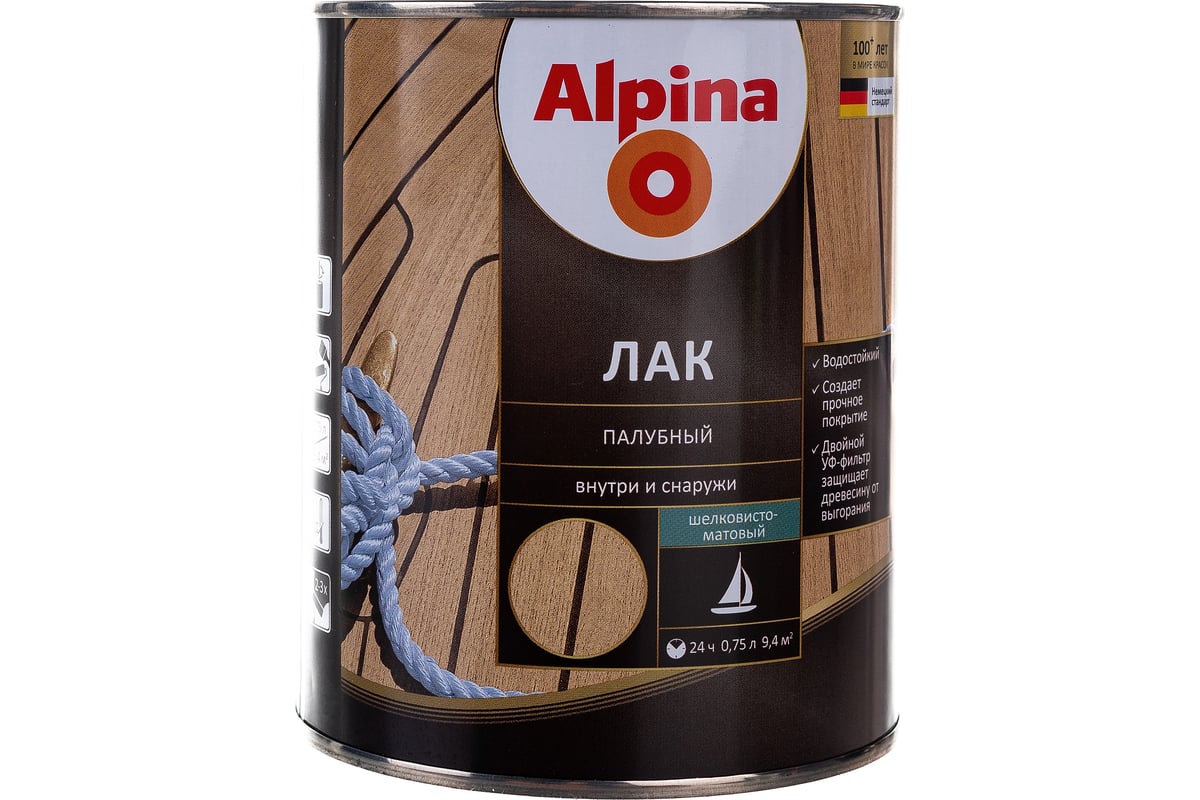 Лак ALPINA SVT алкидно-уретановый, палубный, шелковисто-матовый, 0.75 л  948103979