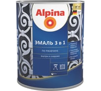 Эмаль ALPINA SVT алкидно-уретановая, по ржавчине 3 в 1, RAL 9023 перламутровый темно-серый, 0,75 л 948103667