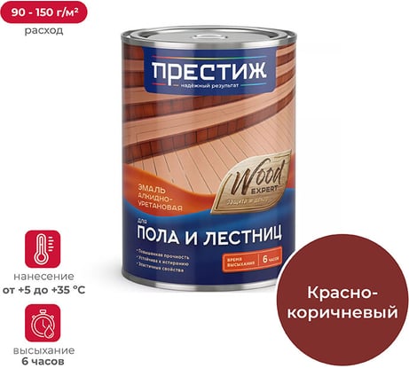 Эмаль для пола Престиж алкидно-уретан. быстросохн. красно-коричневая 0,9 кг 14 21840