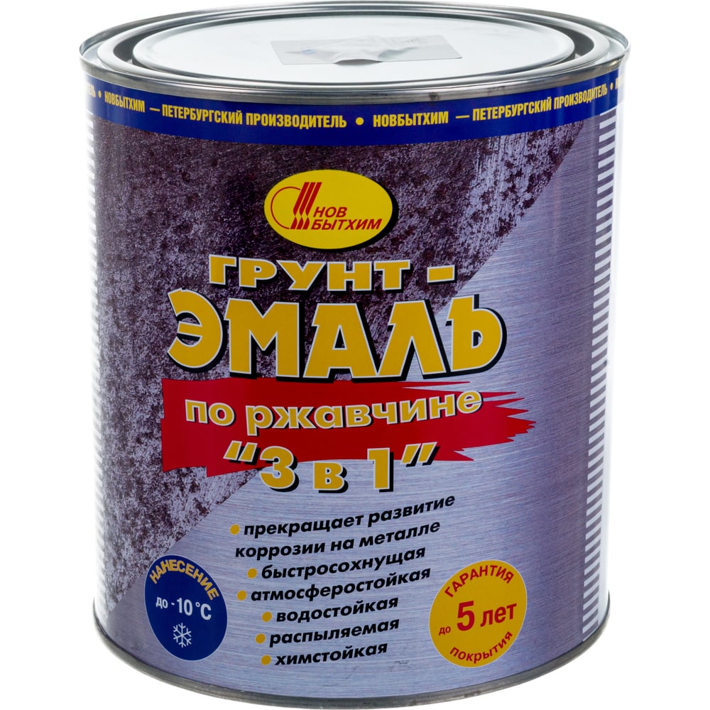 Грунт-эмаль по ржавчине 3в1 Новбытхим темно-зеленая RAL 6005 3 л 2907 ...