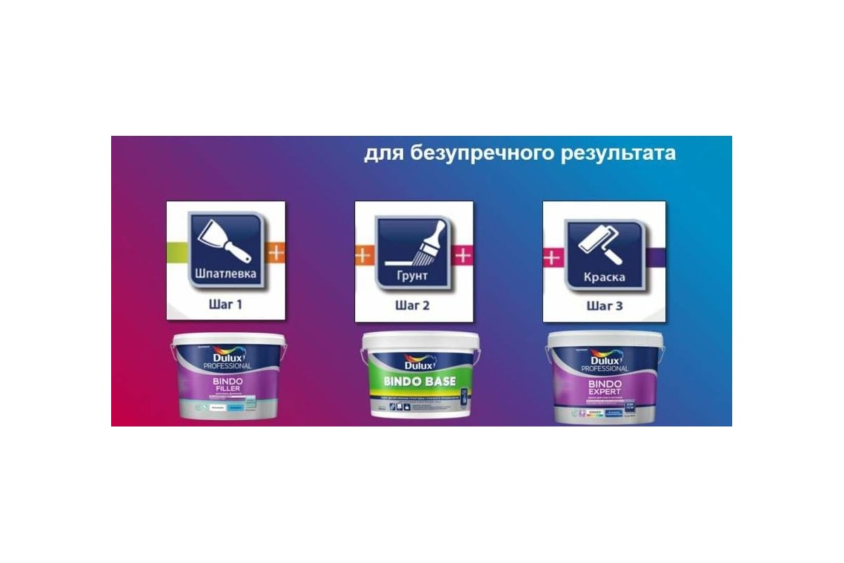 Краска для потолка и стен DULUX BINDO 2 белоснежная, глубокоматовая 4,5 .