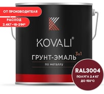 Грунт-эмаль KOVALI 3 в 1 полуглянец пурпурно-красная RAL 3004 2,4кг kov3.1.5С3004