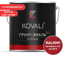 Грунт-эмаль KOVALI 3 в 1 матовая сигнальная красная RAL 3001 2,4кг kov3.2.5C3001