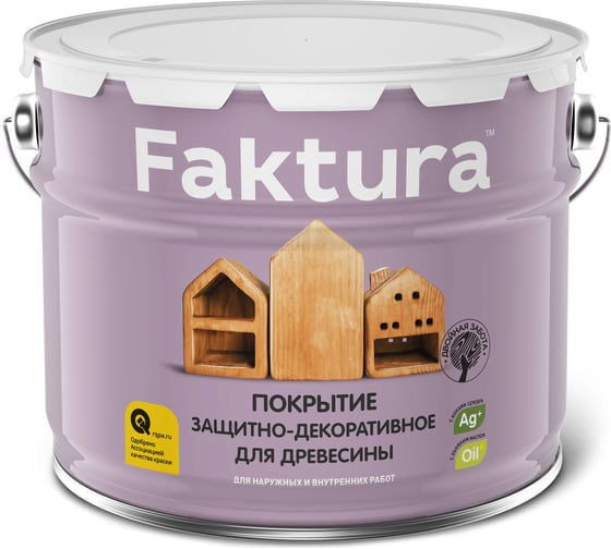 Биозащитное декоративное покрытие для дерева FAKTURA с льняным маслом и ионами серебра, орегон, ведро 9 л 208438