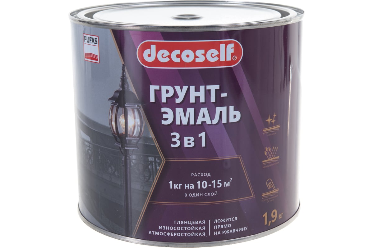 Грунт-эмаль Pufas 3 в 1 черная глянц. Decoself 1,9кг тов-200095 ...