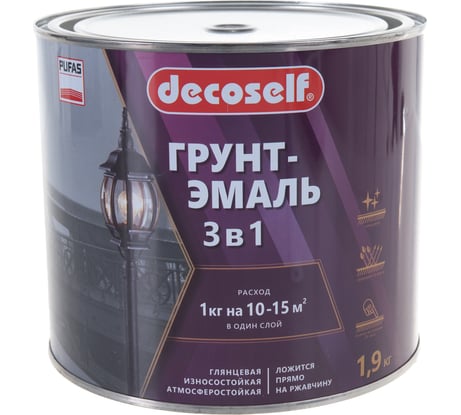 Грунт-эмаль Pufas 3 в 1 черная глянц. Decoself 1,9кг тов-200095