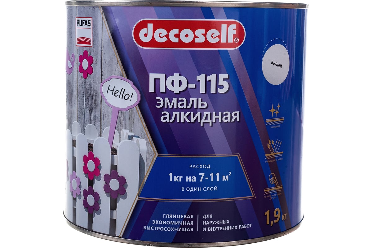 Эмаль ПФ-115 Пуфас белая Decoself 1,9кг тов-200162