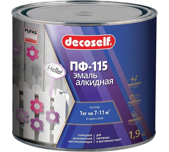 Эмаль Pufas ПФ-115 белая Decoself 1,9кг тов-200162