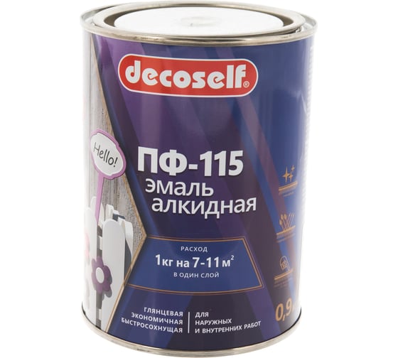 Эмаль Pufas ПФ-115 белая Decoself 0,9кг тов-200161