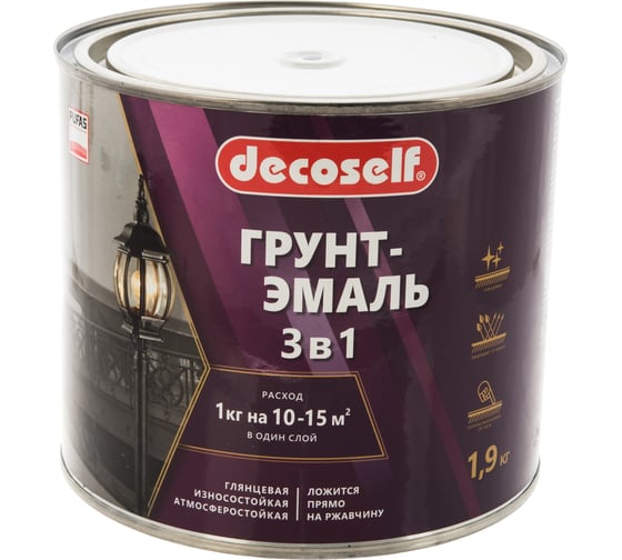 Грунт-эмаль Pufas 3 в 1 серая глянц. Decoself 1,9кг тов-200093