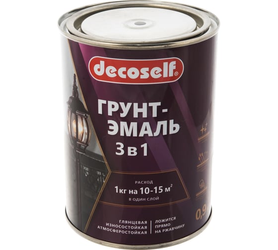Грунт-эмаль Pufas 3 в 1 серая глянц. Decoself 0,9кг тов-200094