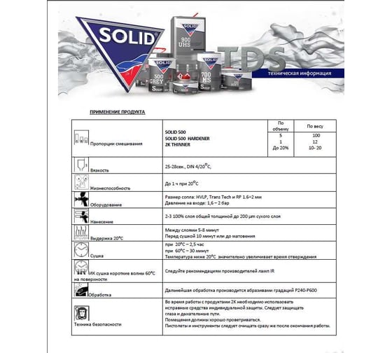 Наполнительный грунт SOLID 500 GREY 800+160 мл, 5+1, цвет серый, в комплекте с отвердителем 501.08151.1