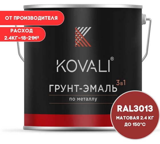 Грунт-эмаль KOVALI 3 в 1 матовая томатно-красная RAL 3013 2,4кг kov3.2.5C3013 1