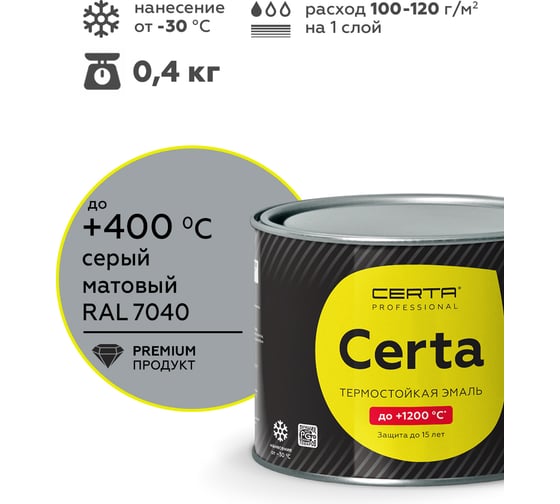 Краска термостойкая антикоррозионная до 400°С Certa серый (~RAL 7040) 0,4 кг CST00055