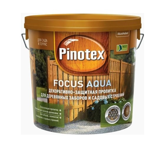 Пропитка для защиты деревянных заборов и садовых строений Pinotex FOCUS AQUA (зеленый лес; 2,5 л) 5253153 1