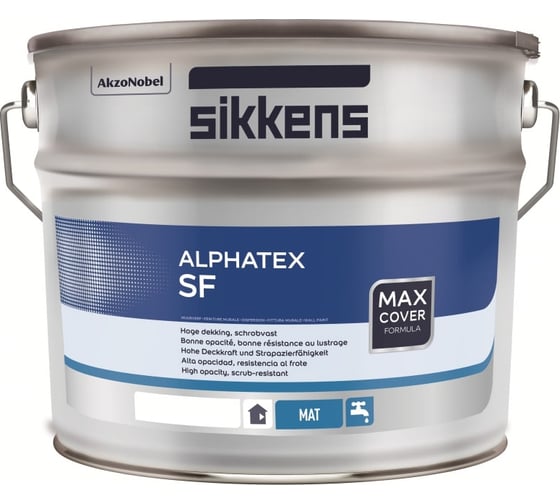 Акриловая краска для стен и потолков SIKKENS ALPHATEX SF для внутренних работ, матовая, BS N00 0,93л 5260455 1