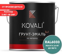 Грунт-эмаль 3 в 1 KOVALI полуглянец Мятно-бирюзовая RAL 6033 (2,4кг) kov3.2.2.A.6033.2.4pg