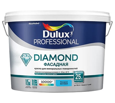 Фасадная краска DULUX DIAMOND для минеральных и деревянных поверхностей, матовая, база BW, 9 л 5770494 5181625