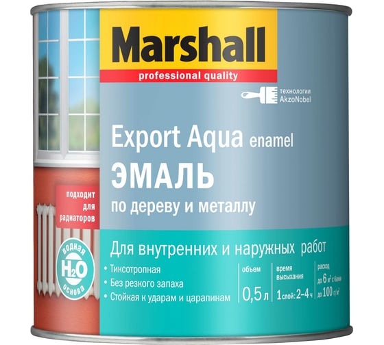 Водная эмаль MARSHALL EXPORT AQUA, п/матовый, белая 0,5 л 5235328 1
