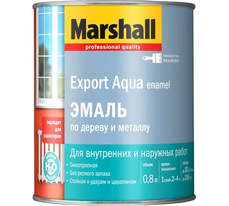 Водная эмаль MARSHALL EXPORT AQUA, полуматовый, белая, 0.8 л 5235329