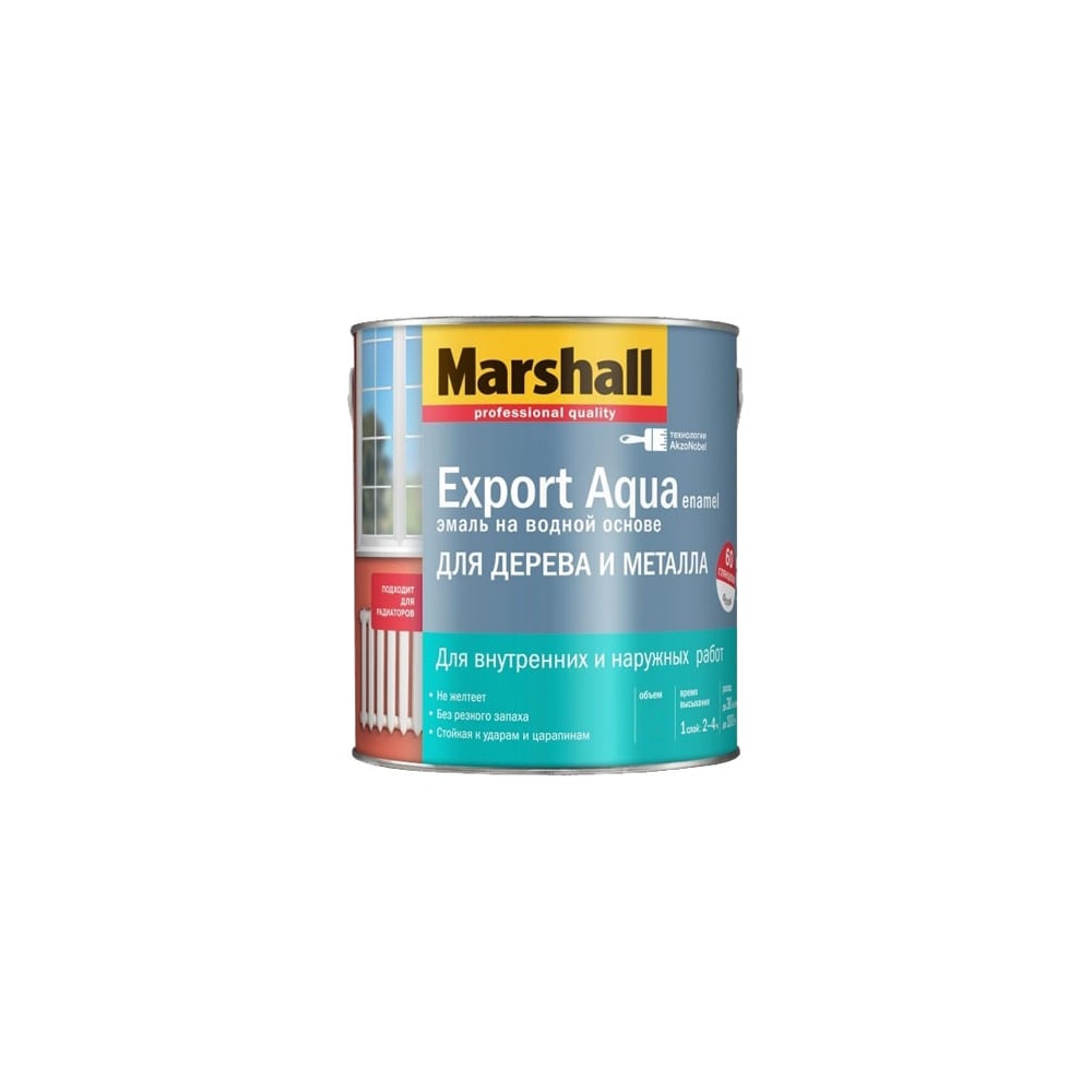 Водная эмаль MARSHALL EXPORT AQUA, глянцевый, белая, 0.5 л 5235325 ...