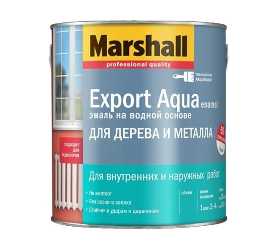 Водная эмаль MARSHALL EXPORT AQUA, глянцевый, белая, 0.5 л 5235325