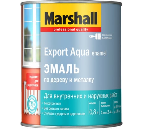 Водная эмаль MARSHALL EXPORT AQUA глянцевая, белая 0,8л 5235326