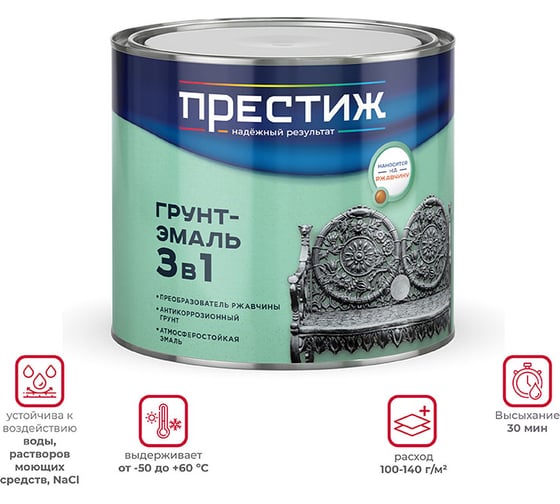 Грунт-эмаль по ржавчине Престиж белая 1,9 кг 6 22020