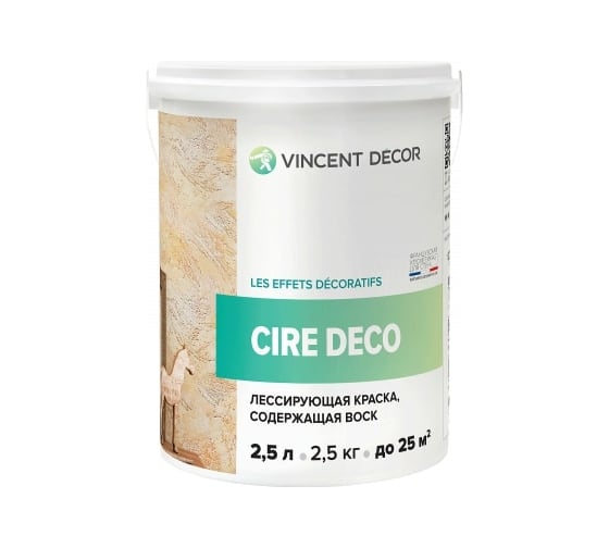 Лессирующая полупрозрачная краска VINCENT DECOR CIRE DECO содержащая воск 2,5л 103-017 1