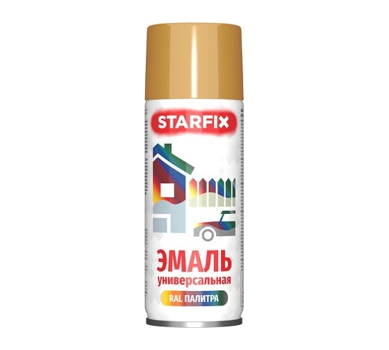 Краска-эмаль аэрозольная универсальная STARFIX золотой металлик, 520 мл (1036) SM-95064-1