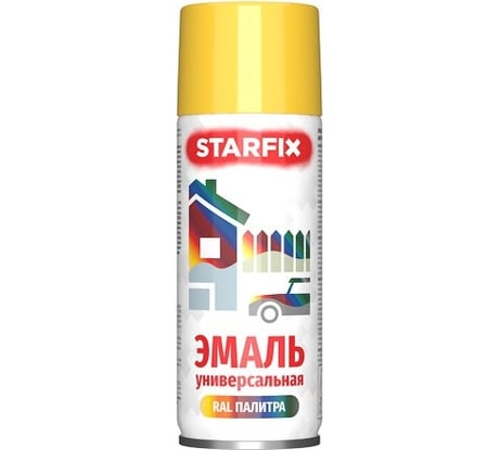 Краска-эмаль аэрозольная универсальная STARFIX желтый, 520 мл (1018) SM-95046-1