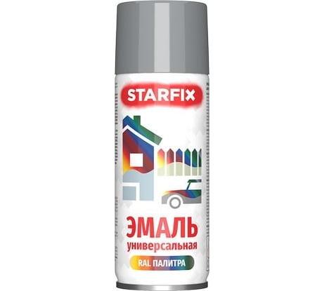Краска-эмаль аэрозольная универсальная STARFIX серый светлый, 520 мл (7046) SM-101074-1