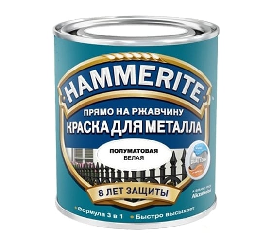 Эмаль по ржавчине HAMMERITE SATIN полуматовая, белая, 0.75 л 5093745