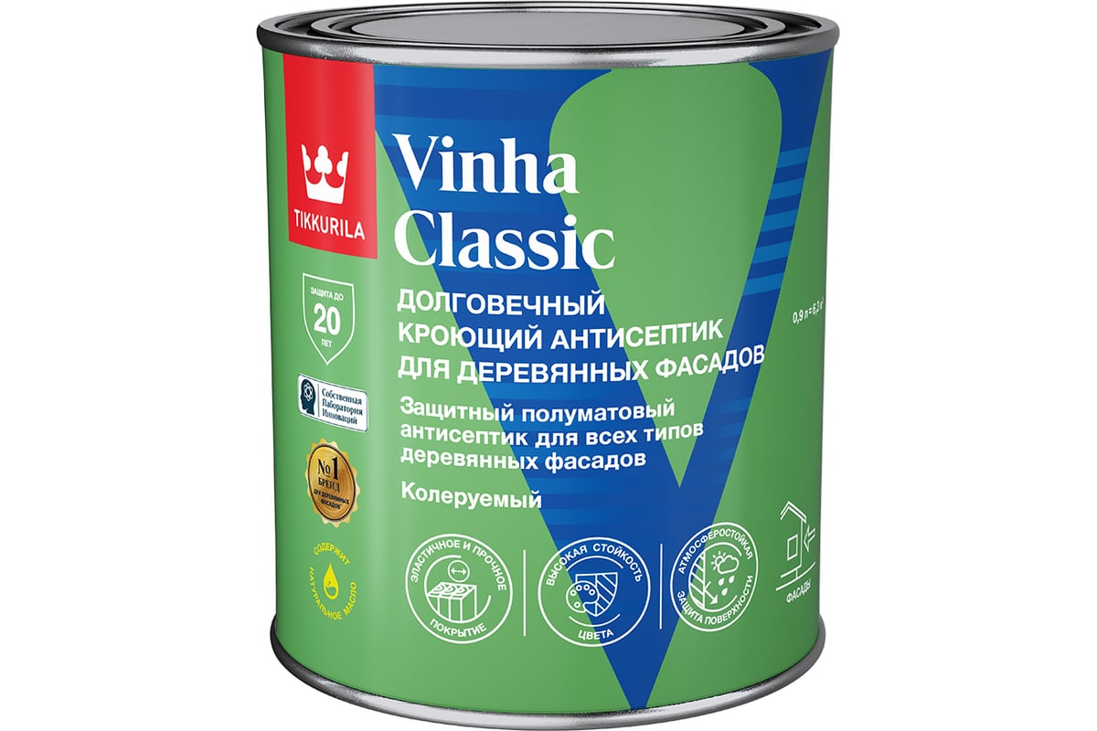 Антисептик кроющий Tikkurila VINHA CLASSIC VVA п/мат 0,9л 700014053 -  выгодная цена, отзывы, характеристики, фото - купить в Москве и РФ