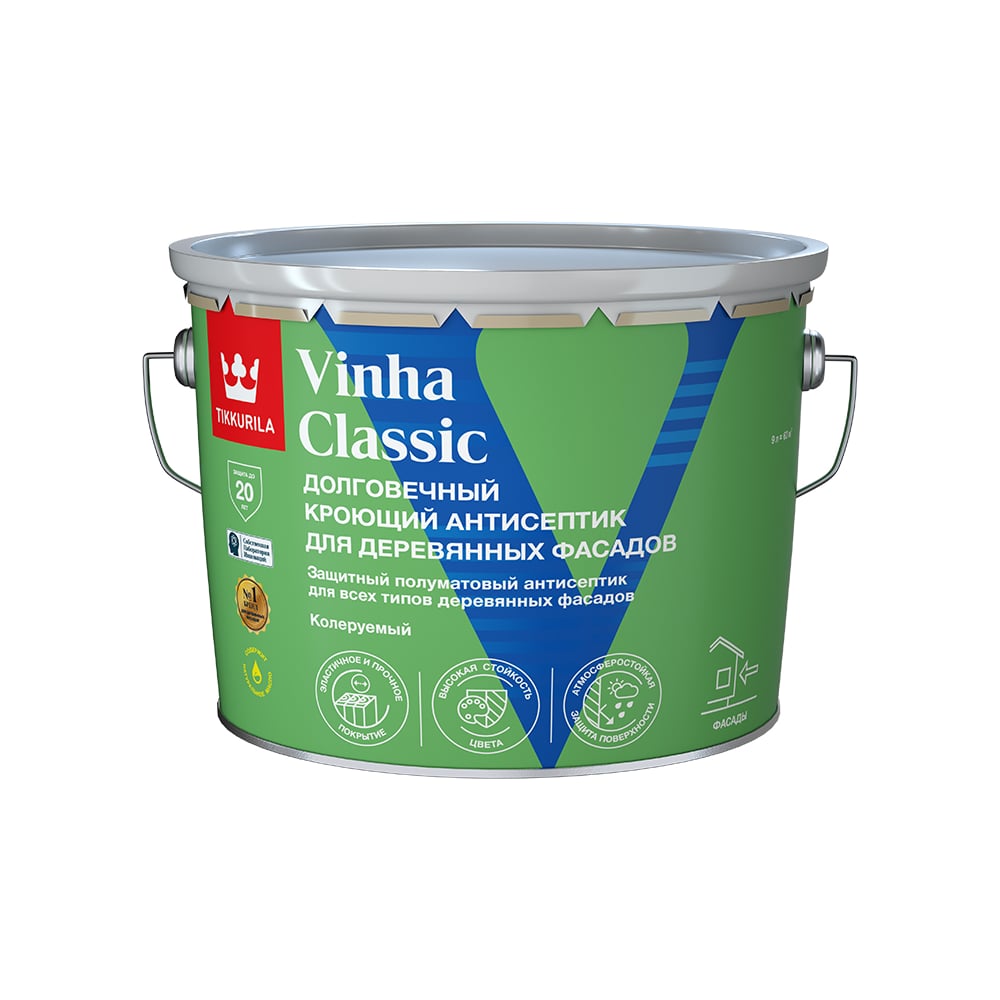 Антисептик кроющий Tikkurila VINHA CLASSIC VVA п/мат 9л 700014055 -  выгодная цена, отзывы, характеристики, фото - купить в Москве и РФ