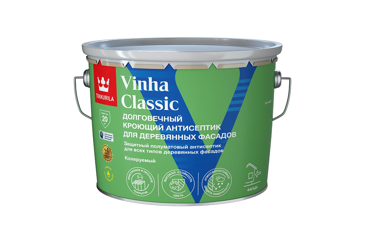 Антисептик кроющий Tikkurila VINHA CLASSIC VVA п/мат 9л 700014055 -  выгодная цена, отзывы, характеристики, фото - купить в Москве и РФ