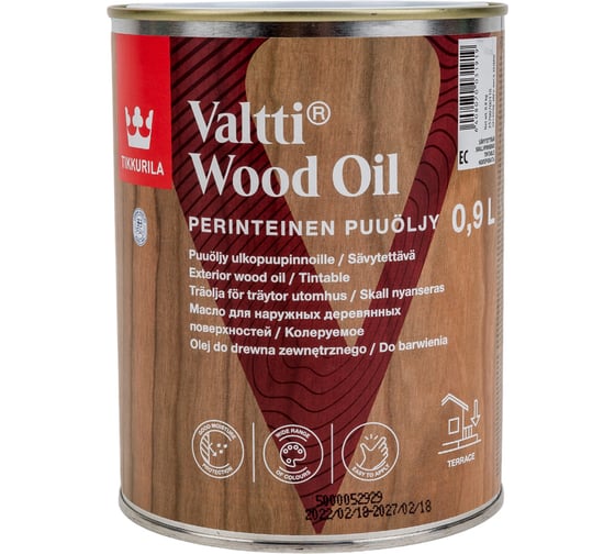 Масло для древесины TIKKURILA VALTTI PUUOLJY, органоразбавляемое для наружных работ 0,9л 25700700110 1