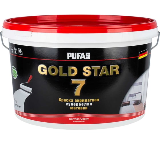 Акрилатная краска Pufas GOLD STAR 7 супербелая мат. Основа А мороз. 9л11,9кг тов-130468