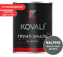 Грунт-эмаль 3 в 1 KOVALI полуглянец Базальтово-серая RAL 7012 (0,8кг) kov3.2.1.A.7012.0.8pg