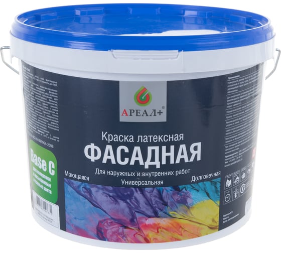Латексная краска Ареал+ ВД-АК 0106 Фасадная C BASE 9 л А-035
