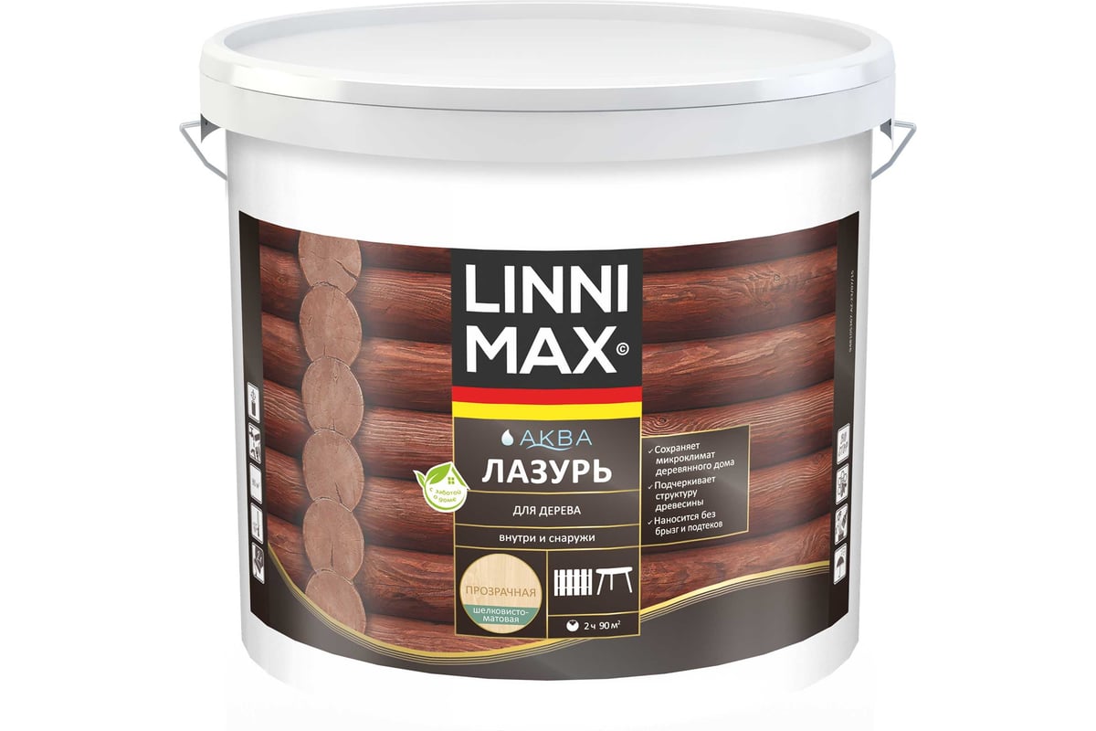 Лазурь для дерева LINNIMAX Аква 9 л 948105366 - выгодная цена, отзывы,  характеристики, фото - купить в Москве и РФ