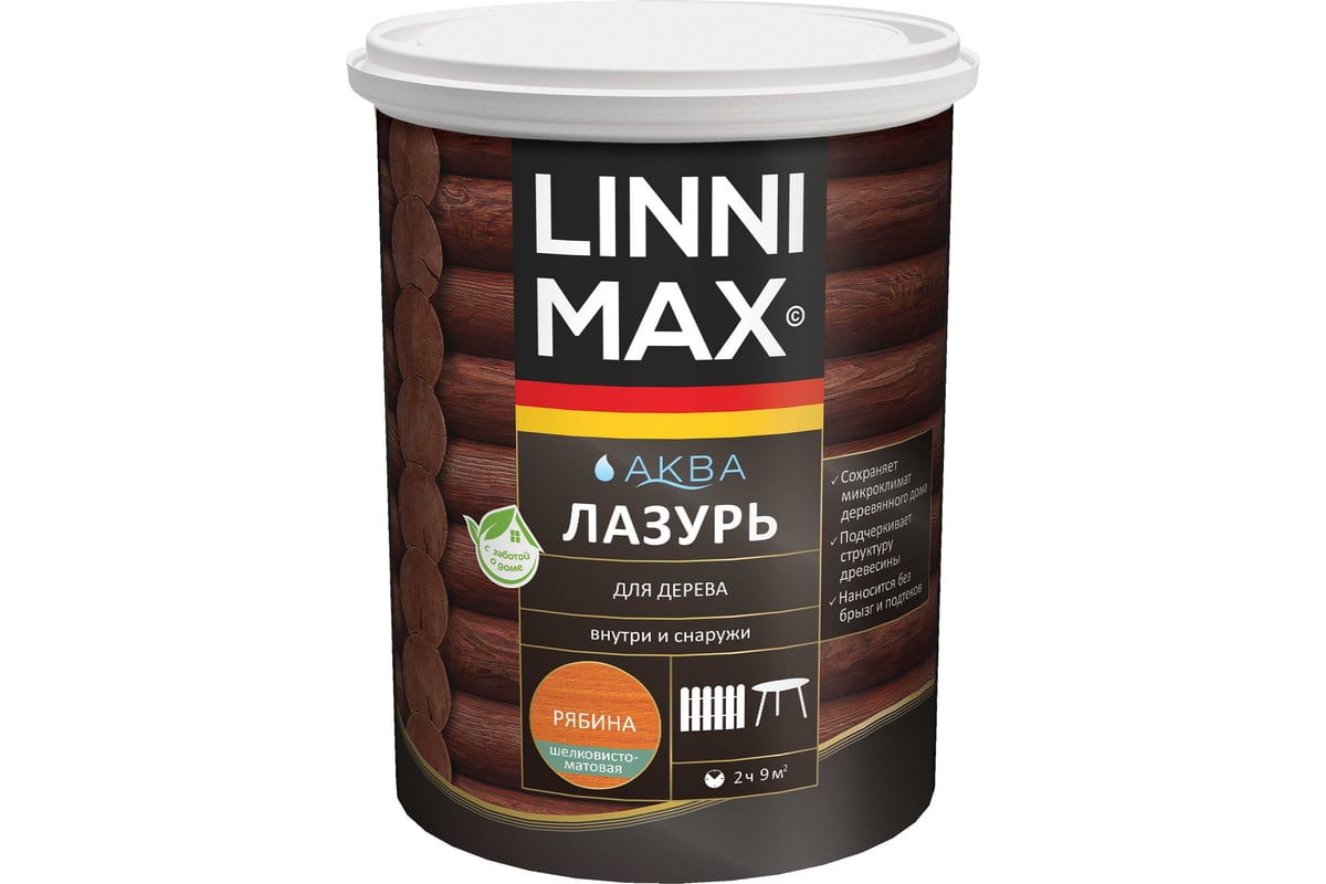 Лазурь для дерева LINNIMAX Аква Рябина 0,9 л 948105402 - выгодная цена,  отзывы, характеристики, фото - купить в Москве и РФ