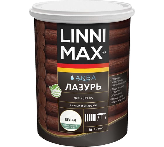 Лазурь для дерева LINNIMAX Аква Белый 0,9 л 948105372 1