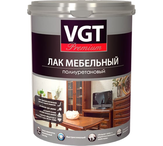 Полиуретановый лак для мебели VGT PREMIUM глянцевый 0,9кг 11602975