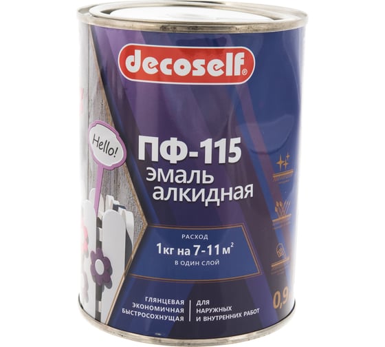 Эмаль Pufas ПФ-115 черная Decoself 0,9кг тов-200197